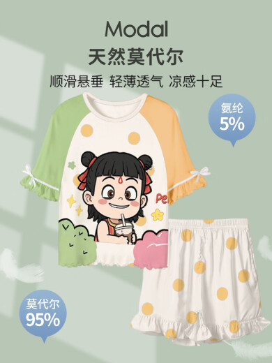公主睡衣女童莫代尔夏季天薄款儿童家居服女孩冰丝凉感哪咤两件套 ST12532那扎蓝【凉感莫代尔】 110 cm/8码【身高100-110cm】