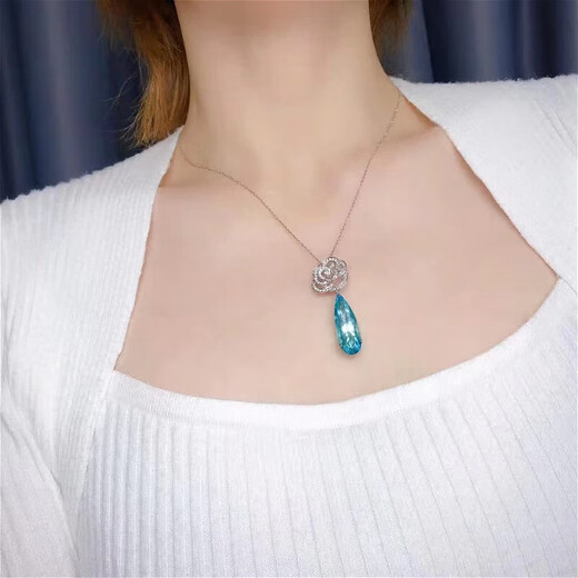 HEEKAIYI Santa Maria color aquamarine necklace for women 18k gold pendant Chinese Valentine's Day birthday gift for wife and girlfriend <Supports customization>