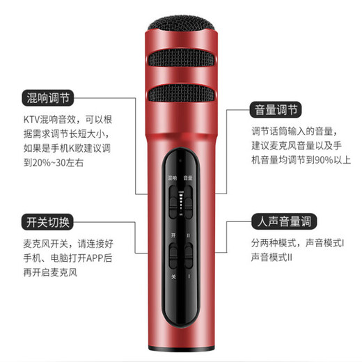 Liangyun mobile phone karaoke singing universal K brother artifact headset with microphone headset live singing bar microphone entertainment Zhaoxia red + cantilever bracket + type-C Android port