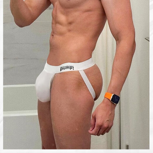 Sexy low-waisted men's thongs, masculine and comfortable, U-convex back, no need to take off double thongs, gay sex pants, white L