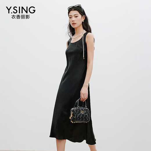 衣香丽影【100%醋酸】背带连衣裙女2025年夏装赫本风裙子 黑色 M (160)