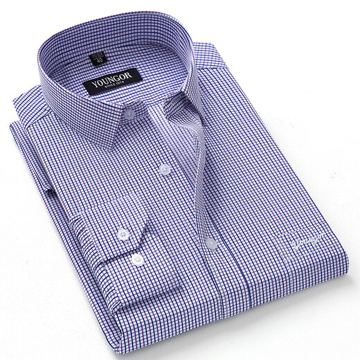 CEO Yageol Long Sleeve Men's Shirt 2025 New Pure Cotton Stripe Business Anti-Wrinkle-Free Middle-aged White Shirt 2077# Blue Fine 38