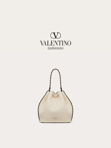 华伦天奴（Valentino）女士 ROCKSTUD 小牛皮水桶包 浅象牙白色 均