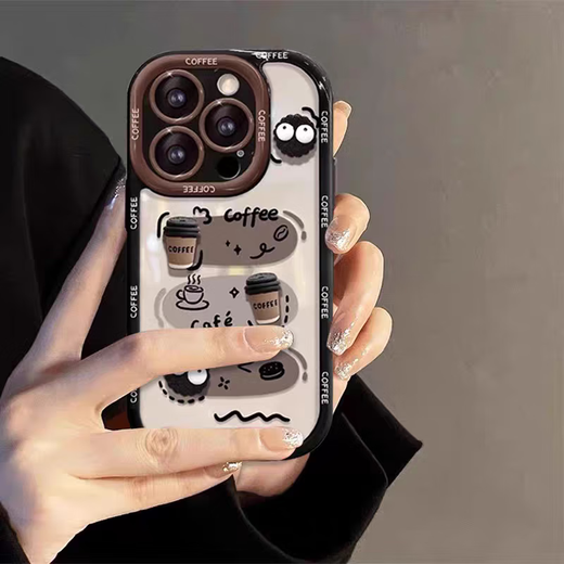 蜂爻适用苹果16手机壳立体咖啡公仔iPhone16pro全包手机壳iPhone16promax手机壳苹果15pro防摔手机套 黑框壳+t1048双咖啡煤球四个公仔 iPhone16pro