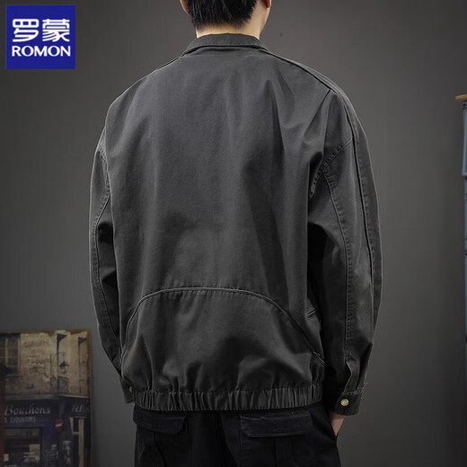 Romon Jacket Men's Jacket Autumn Men's Cotton Casual Jacket Loose Lapel Slim Men's Jacket 2025 New Spring and Autumn Black Regular 100% Cotton L (Suitable weight 125-140 Jin Jin equals 0.5 kg)