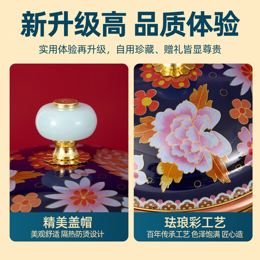 Jing'ao enamel single-person copper pot inflatable small hot pot, one person and one pot, commercial high-end copper hot pot, small gas stove for home use, color grid model, yellow bottom, free inflatable stove core 16cm