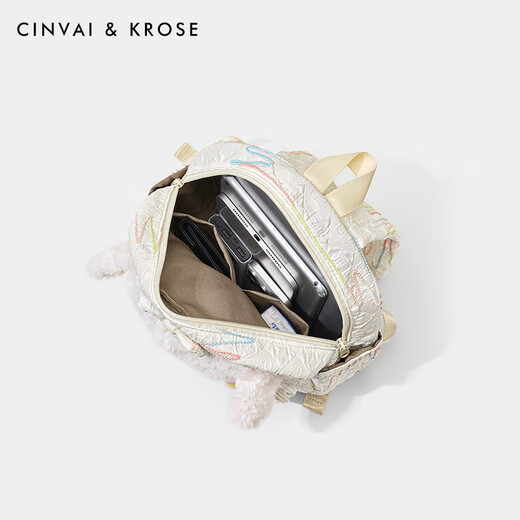 CinvaiKrose official small c/k high-quality plush lamb backpack for women 2025 new lightweight student backpack rainbow white