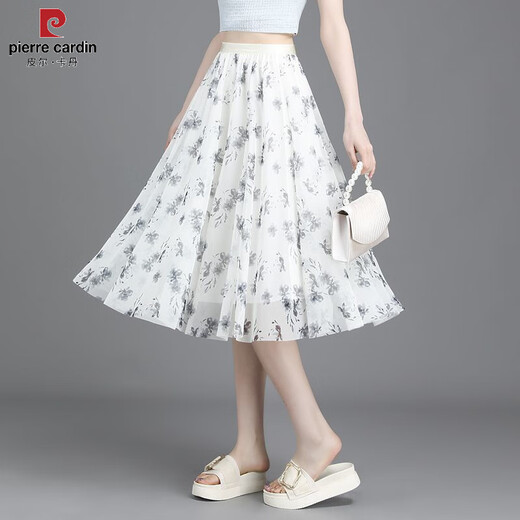 皮尔卡丹（PIERRE CARDIN）2025夏新款碎花半身裙女小清新短裙大摆网纱印花a字显瘦雪纺中裙 新面料雪纺纱(9906-9) 均码 (松紧腰)