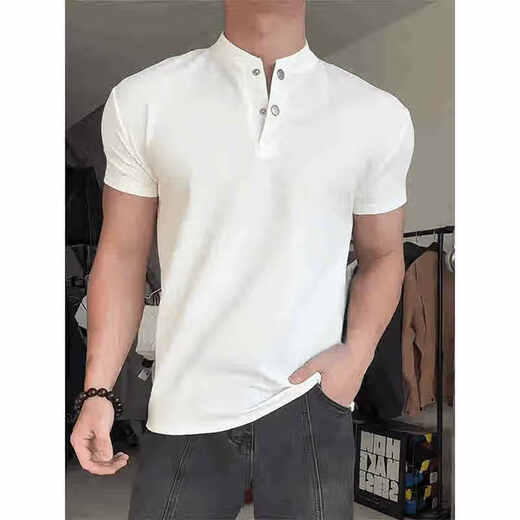 
Digada ins American Henry Neck POLO shirt short-sleeved T-shirt for men's summer waffle American sports fitness casual T-shirt JCF-H55 black XL