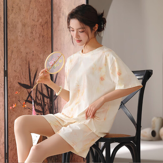 Langsha Pyjamas für Frauen 2025 Sommer Super Soft Laisele Tiansi Baumwolle kurzärmelige Anzug lose und frische Heimkleidung 1289 m [Vorgeschlagen 85-105jin [Jin ist 0,5 kg]]