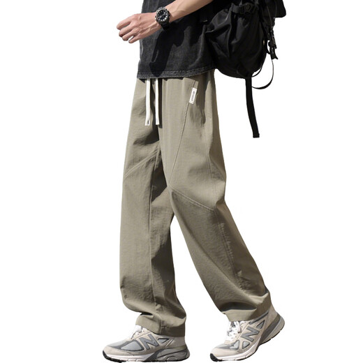 Seven Wolf summer ice silk pants for men's thin new style trendy loose straight pants for men's breathable casual quick-drying trousers for men K6636 Khaki 3XL about 155~175 Jin [Jin equals 0.5 kg] can be worn