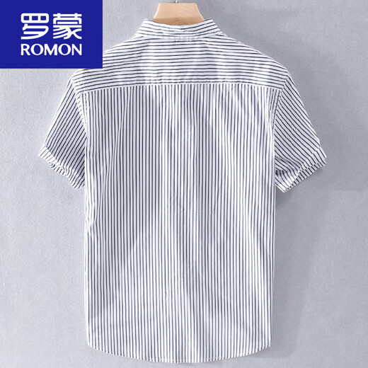 罗蒙（ROMON）夏季薄款短袖T恤男宽松体恤免烫条纹半袖带领口袋上衣夏装 9721白色 M