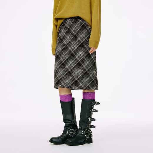 
MMLG retro plaid wool skirt for women in early autumn 2025 new Korean Korean style sweet and salt casual skirt deep coffee plaid S