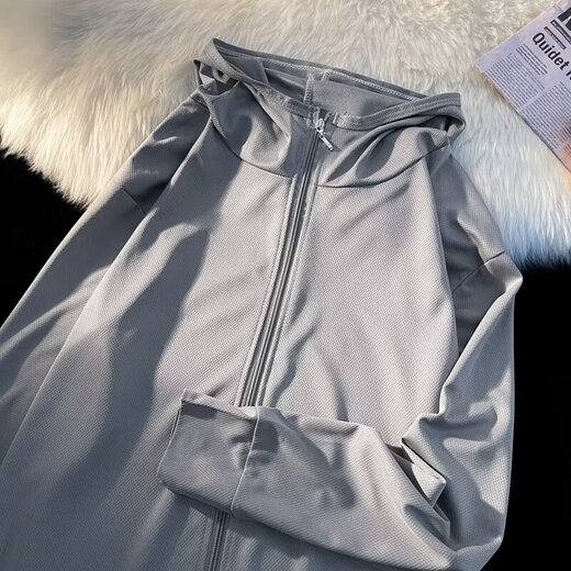 Lightweight and breathable Couple Ice Silk Mesh Sun Protection Clothing Men's Summer Outdoor Cycling Thin Jacket Outdoor Fishing Clothing Breathable Gray XL Recommended 125-140Jin Jin equals 0.5 kg