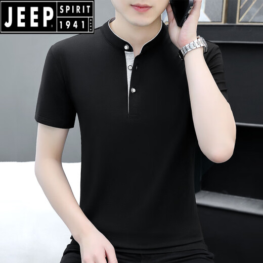 Jeep Spirit Sommer V-Ausschnitt kurzärmelig T-Shirt Herren Jugend weißer Standkragen lässige Baumwolle halbärmeligte obere obere obere Hemd weiß Q691 Kurzärärmelte m