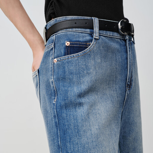 Ainos Essi [gleicher Stil in der Mall] 2025 Sommer Neues Produkt Vielseitiges hoher Taille gerade breite Beinjeans und Hosen für Frauen 40513207 Denim Lamb S