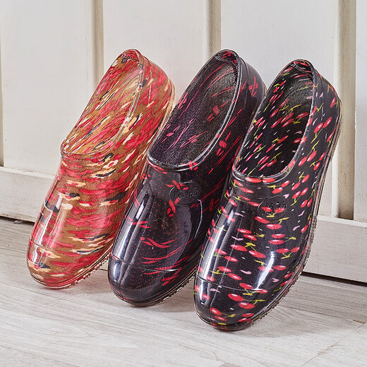 
Low-top rain shoes for women cow tendon sole anti-slip waterproof rubber shoes overshoes thickened wear-resistant kitchen work Yuanbao water shoes short cylinder 2388 cherry 39