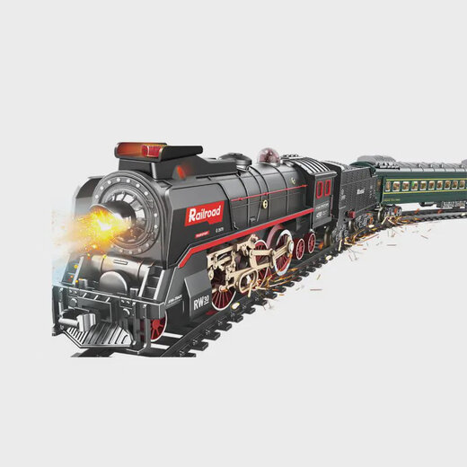 
Remote control retro steam train simulation high-speed rail parking lot children's electric track toy nostalgic model gift Steam train 08+light carriage+12 telephone poles Remote control board