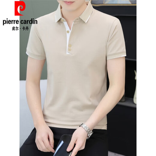 皮尔卡丹polo.衫男士短袖t恤夏季潮牌商务休闲有领上衣服男装翻领半袖体恤 父亲节礼物衣服红色 抗皱t恤男棕qy723 XL