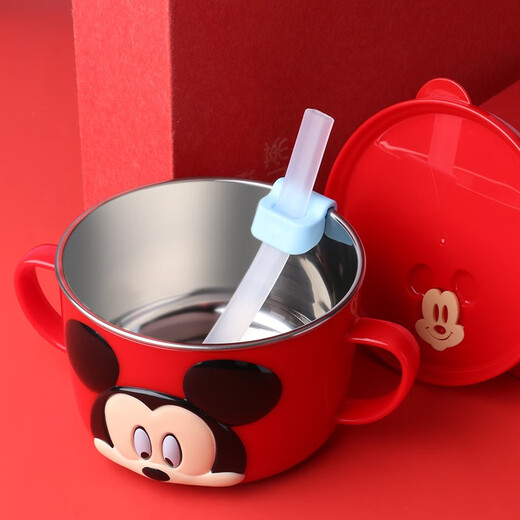Kinderschale Anti-Fall und Anti-Scenening mit Griffbabysspezifische Mahlzeiten und Trinken von Suppenstrohschalen Grundschülern Suppenschüsselgeschirr Set 4877 Mickey Blue 580ml