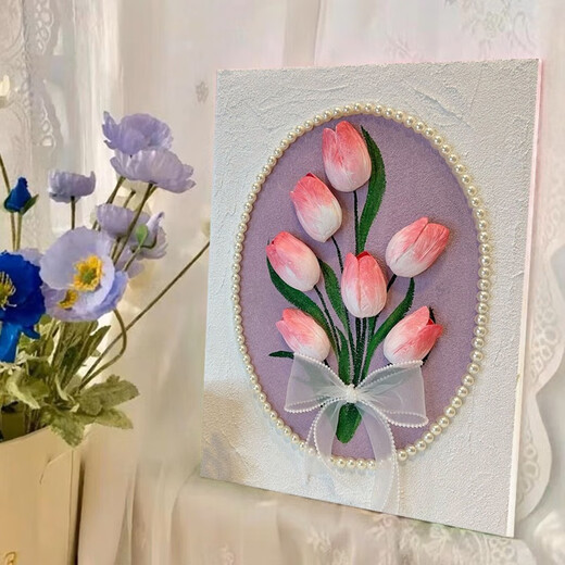 郁金香立体肌理画石英砂丙烯数字油画diy手工材料包感装饰画 qx11304肌理画蝴蝶结随机发 60*80cm加厚实木内框+装饰外框