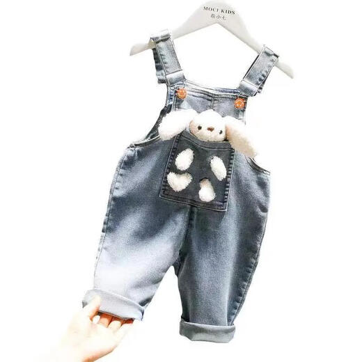 Disney baby girls overalls suit spring and autumn children 2025 new pants autumn children's fashionable trousers baby jeans suit (blue) overalls + shirt 80 recommended 75-85cm 9-12 months