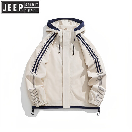 JEEP SPIRIT吉普冲锋衣女款2025新款春秋季户外登山服男装防风美式条纹外套潮 耀夜黑 2XL