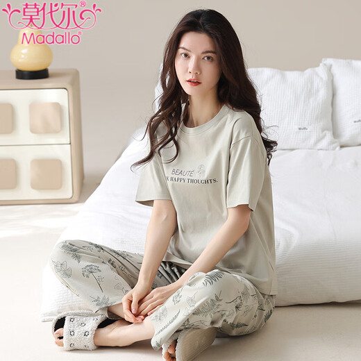 
Modal 2025 new pajamas for women in summer pure cotton short-sleeved trousers can be worn outside casual comfortable and cool home clothing set YZT9721 M [recommended to wear 80-100Jin [Jin equals 0.5 kg]]