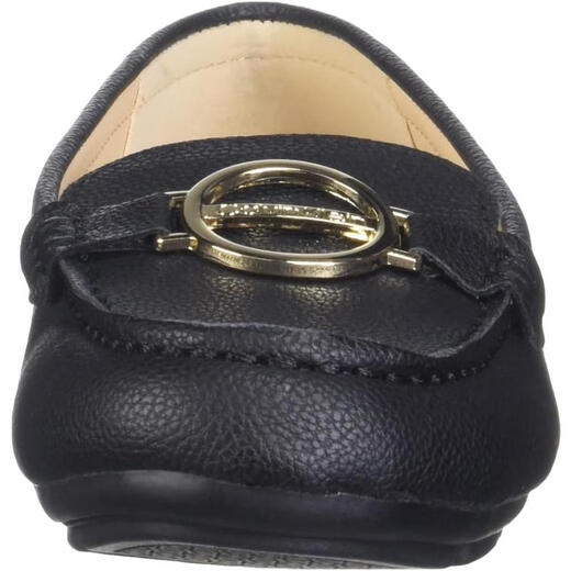 Anne Klein Women's Classic Casual Beanie Schuhe All-Match-Flachschuhe bequeme moderne Temperamentpendelschuhe Schwarz Leder 967 37.5