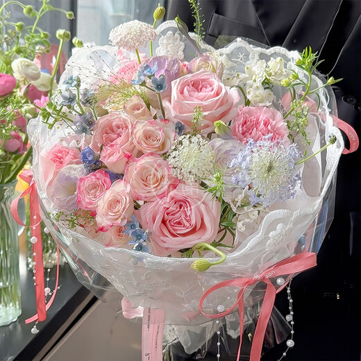 Baihuaguan Flower Express Rose Dopamine Bouquet Real Flower Niche Birthday Gift for Girlfriend Same City Delivery Within Hours Spring in the Palm | dyr78