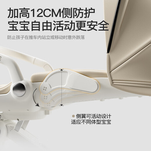 MAboso baby walking artifact baby stroller baby stroller can sit and lie down, two-way high view XBD co-branded Hepburn white aluminum alloy frame + soft rubber push handle + movable wings, free mosquito net +