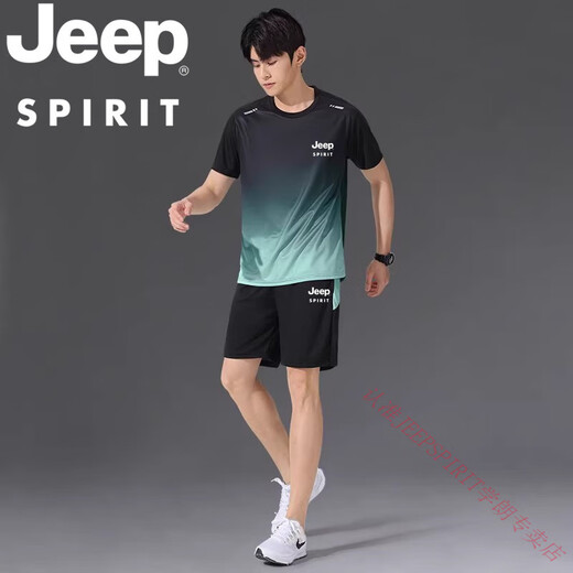 Jeep Spirit Jeep 2025 Sports Ice Silk футболка для мужчин быстро сухую одежду с коротким рукавом с коротким рукавом, летняя джерси баскетбольная одежда для бадминтона JP-9901 Black Grey Set m