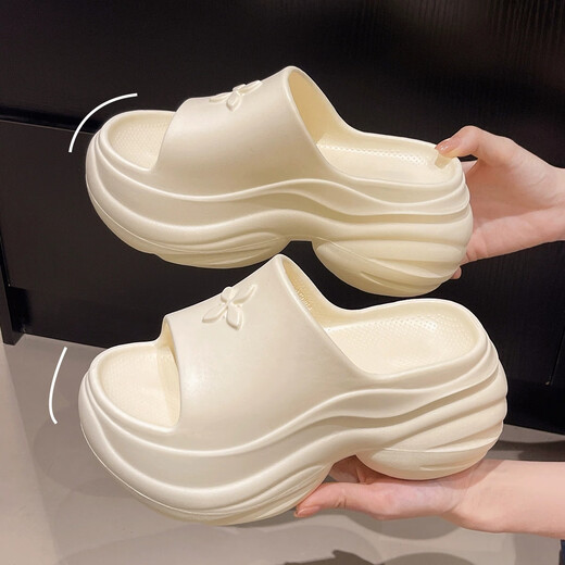 Planaling 8.0 Sandalias elevadas de suela gruesa para mujeres que usan el nuevo pastel antideslizante de verano se siente como flip de playa de celebridades de Internet 8 cm de zapatillas aumentadas [trébol blanco de cuatro hojas] 38-39 [adecuado para 37-38]