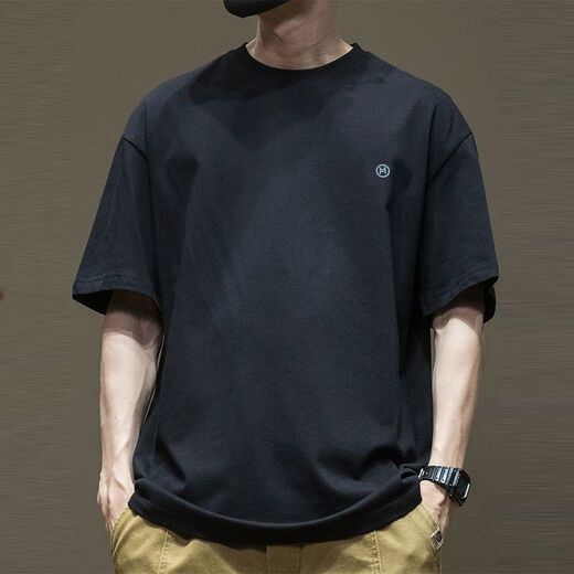 Vancl [Empfohlen von Lei Jun] Kurzärmeliges T-Shirt für das neue trendige Muster im Herren im amerikanischen Stil, das halbärmelte lockeres Gelegenheits-T-Shirt für Männer und Frauen, schwarz 1365 s