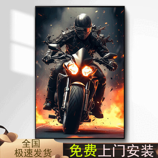 赛博朋克挂画电竞房汽车机车摩托车装饰画酒店走廊网吧背景墙壁画 夜幕战猫 S1047 40*60cm