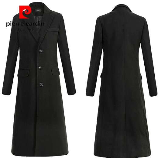 Pierre Cardin (pierre cardin) men's autumn and winter Korean version mid-length knee-length thickened cotton windbreaker youth slim long woolen coat Y145 pure black stand-up collar cotton and thick 4XL 180-195Jin Jin is equal to about 0.5 kg