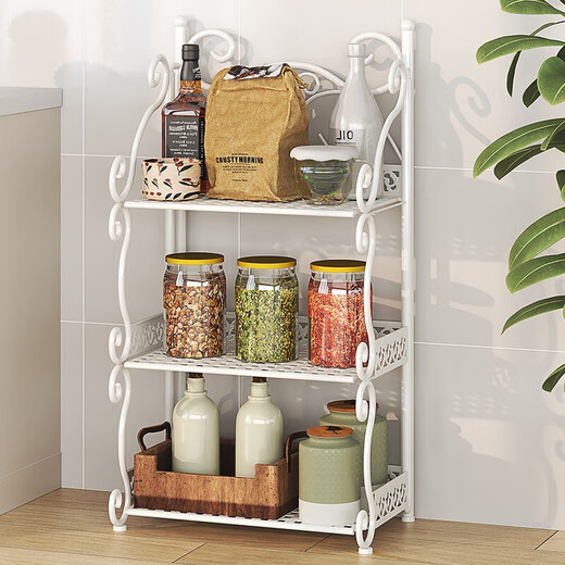 林仕屋免安装折叠置物架铁艺卫生间脸盆架洗手间厨房收纳储物架层架家用 【四角3层】白色-宽34高65cm 浴室卧室通用免安装