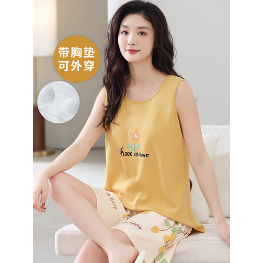 PURCOTTON全棉时代2025无袖背心睡衣套装女吊带家居服自带胸垫一体棉可2025 FY9856 XL (建议115-130斤)