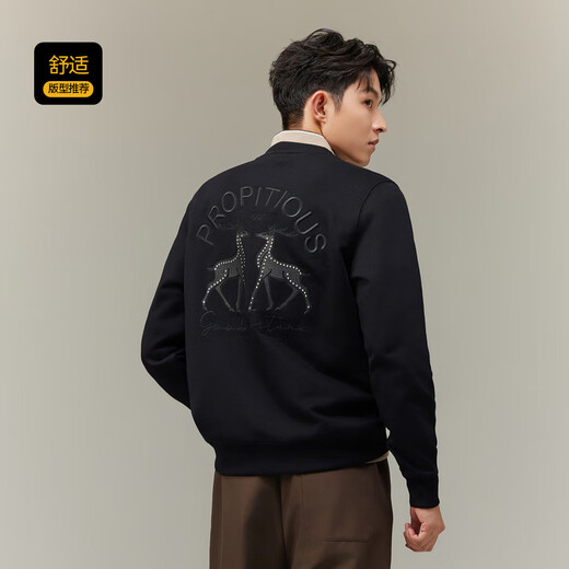 Carbine 365g fish scale cloth sweatshirt for men with double deer beading embroidery design, comfortable and soft winter long-sleeved sweatshirt
