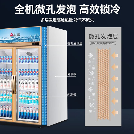 Chigo display cabinet refrigerated large-capacity beverage cabinet freezer commercial fresh-keeping cabinet supermarket glass door refrigerator vertical beer cabinet large double-door lower machine 680L direct cooling energy saving first-level energy saving 30%
