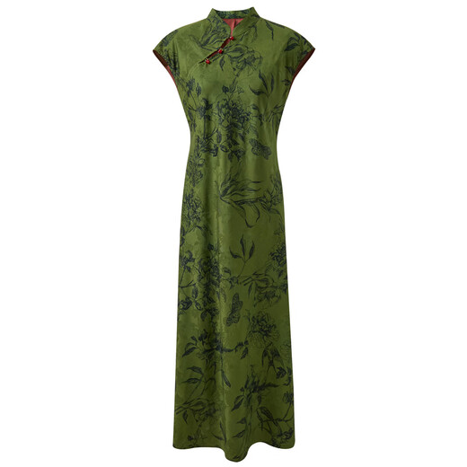 Tres colores [fragancia oscura y sombra escasa] 2025 otoño nuevo vestido de cheongsam mejorado cintura de falda manga corta c