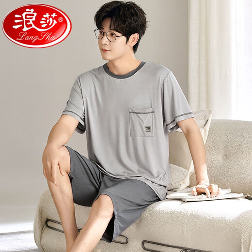 Langsha Modal men's pajamas suit summer shorts shorts thin summer ice silk feel loose casual large size home G[6623] Modal shorts-cool and breathable L [recommended 100-120 Jin[Jin equals 0.5 kg]]