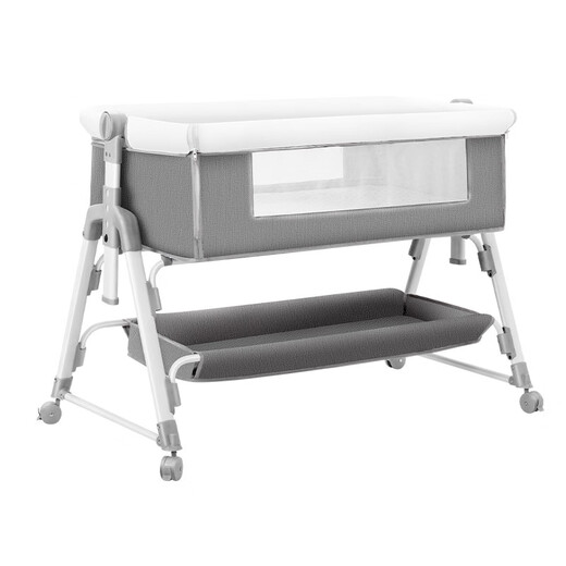 多功能可折叠婴儿床可移动便携式新生儿摇篮床欧式宝宝床拼接大床 灰色+蚊帐+床垫+尿布台