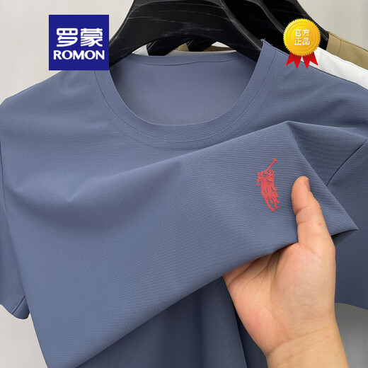 罗蒙（ROMON）夏季冰丝T恤男短袖2025新款高端刺绣保罗圆领凉感宽松半袖体恤衫 13588白色 M 【体重90-120斤】