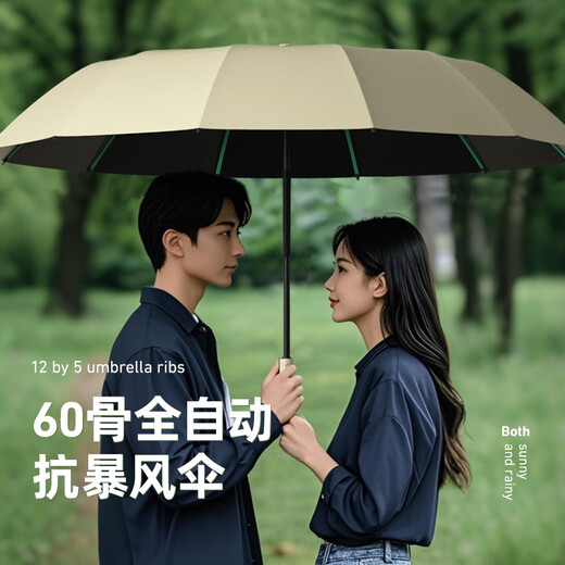 
Jieguo automatic umbrella sunny and rain dual-purpose umbrella plus size reinforced sun protection and UV sunshade folding sun umbrella print 12 bone manual vinyl extra large size 12593