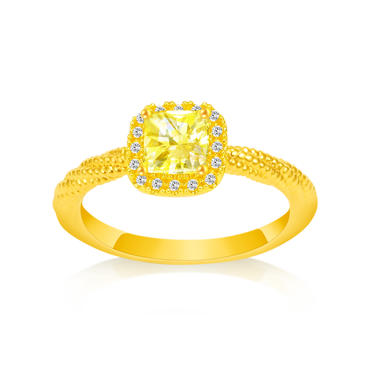 Ming Diamond International Yellow 18k Gold Ring Women's au750 Small Sugar Cube Inlaid Ring Fashionable Versatile Ring Birthday Gift for Girlfriend