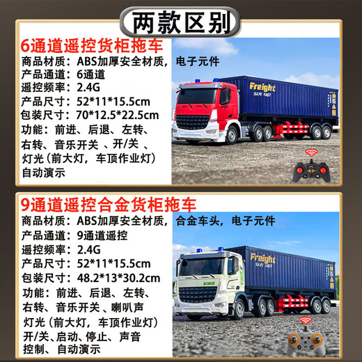 
Jingxuan professional rc remote control vehicle off-road transportation truck super large alloy remote control container truck trailing children's electric vehicle large 9 container truck [speed wind] [front alloy material 1 set of standard battery