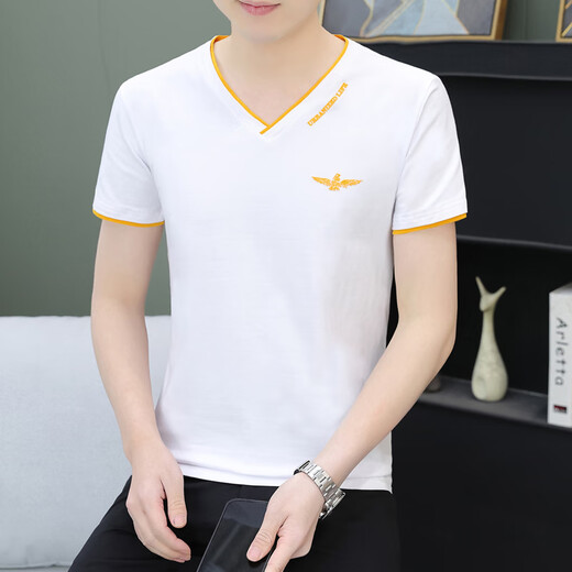 UNI QLO Uniqlo's same summer men's short-sleeved T-shirt pure cotton trendy and versatile V-neck young handsome top thin style Uniqlo black QY693 M