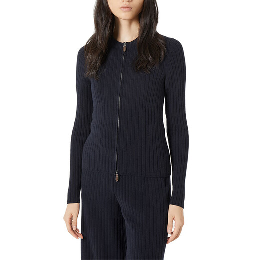 Loro Piana/Nuoyou Pianya LP Damen -Kostel -Pullover -Strickjacke Cashmere Rib Strick Runde Nackenjacke 2025 NEU Navy Blue 42