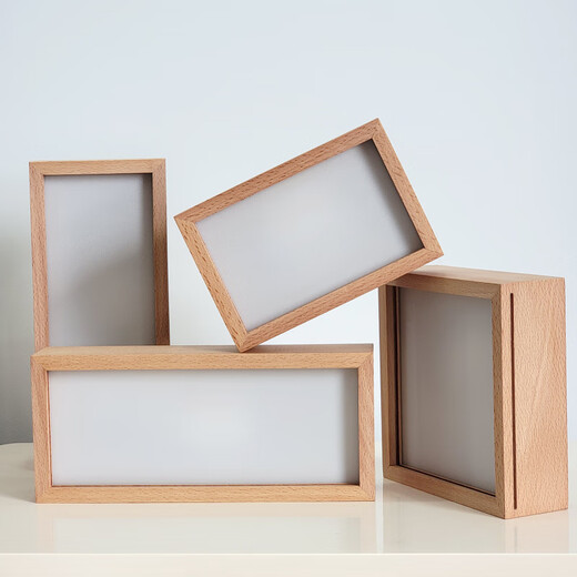 DIY beech solid wood three-color luminous charging touch photo calligraphy photo frame light painting night light ornament customization size customization wooden_DIY with 2 transparent boards